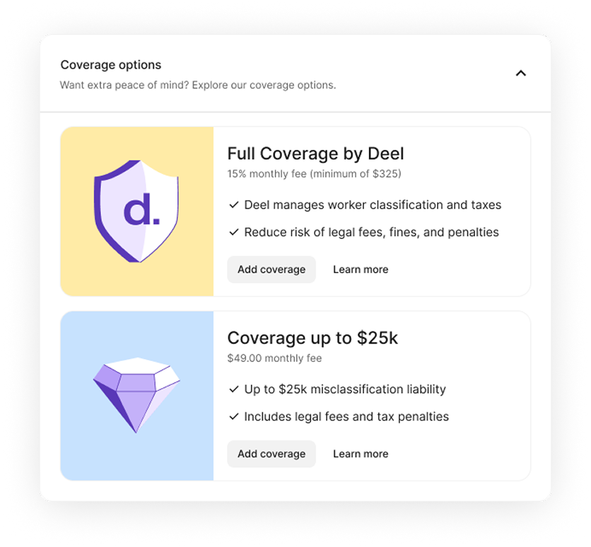 Low risk coverage panel: two coverage option cards, no risk meter shown