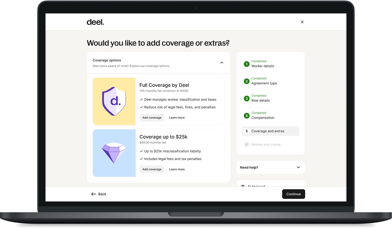Deel coverage flow shown on a laptop screen